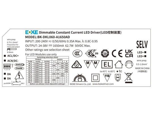 DRIVER-CC1100/1650mA-45/60W-24/42V-IP20-BOKE-DALI PUSH DIM